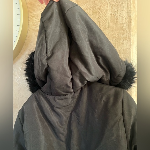 SHEIN Drawstring Waist Fuzzy Trim Hooded Parka Coat - Picture 6 of 9